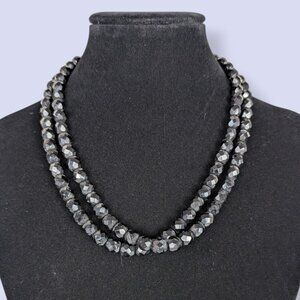 Vintage 2-Strand Black Glass Beaded Necklace